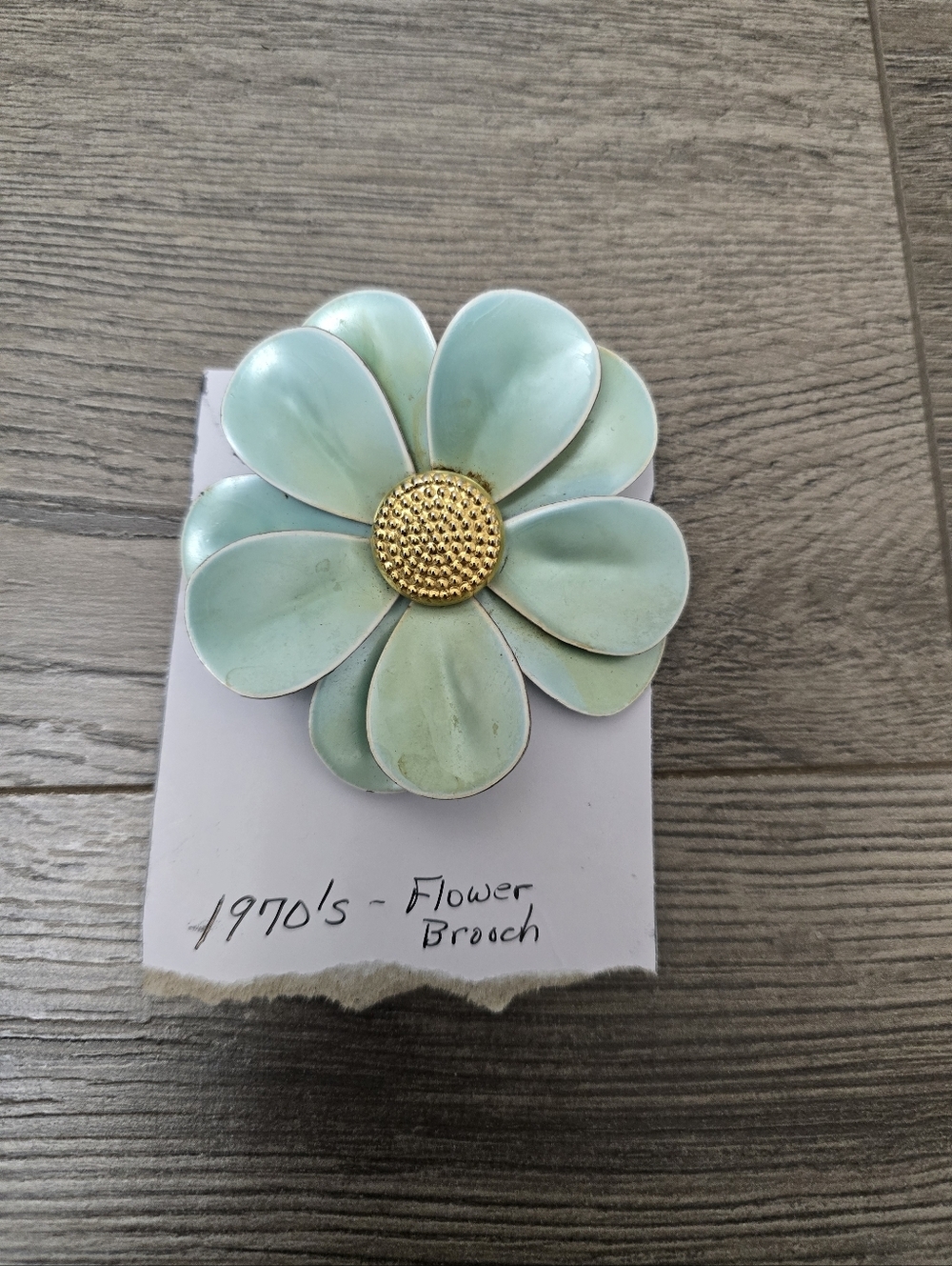 1970's Flower Brooch Lightweight Metal Pastel Pearl Blue Boho Funk Funky
